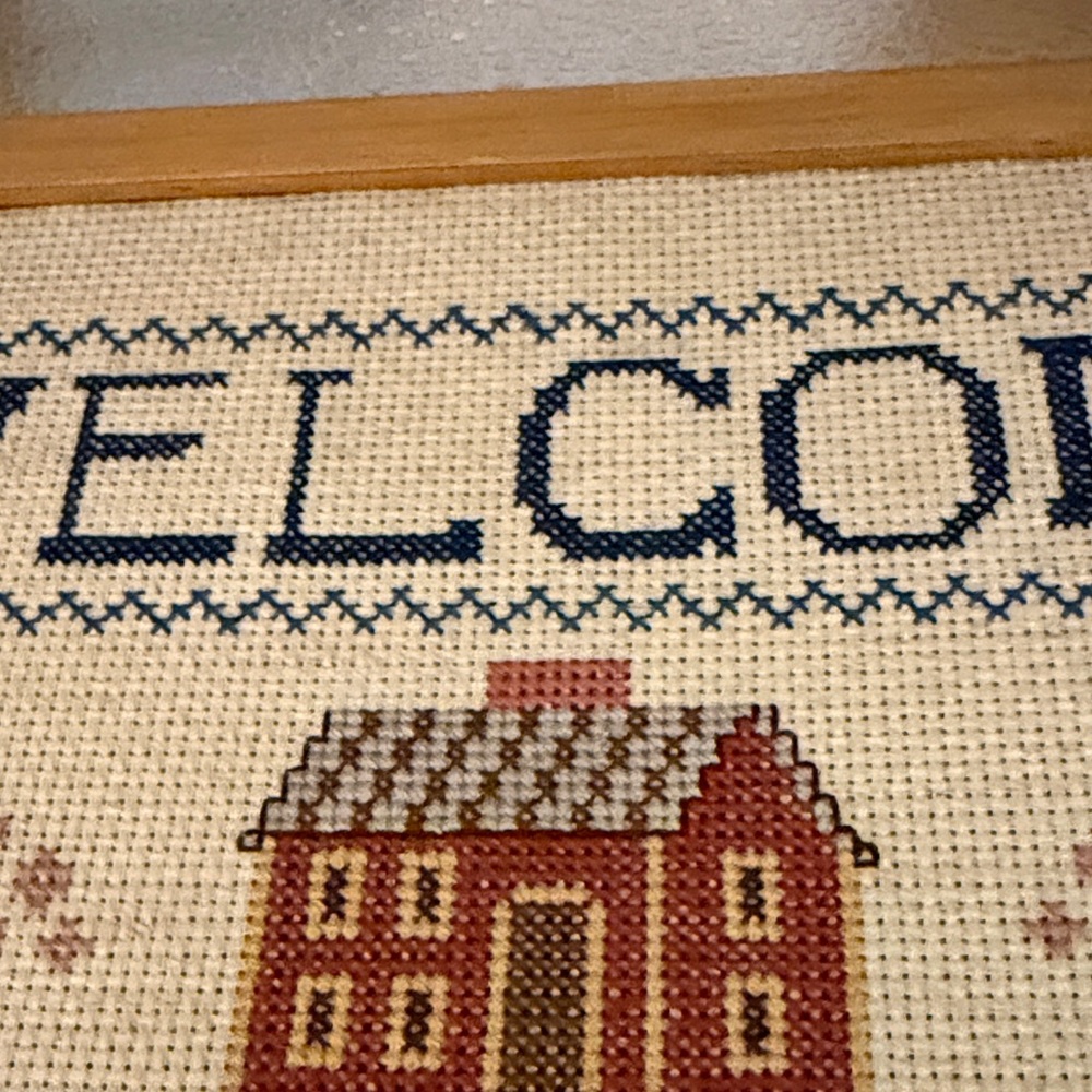 Welcome Friends Framed Needlework Wall Art - Blue and Cream - Picture 9 of 9